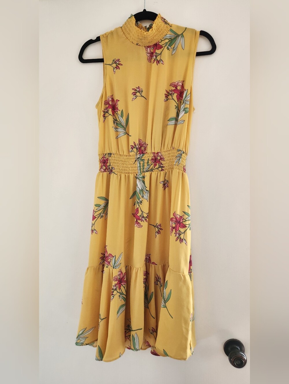 Yellow Floral High-Neck Dress By Nanette Lepore - Size 6